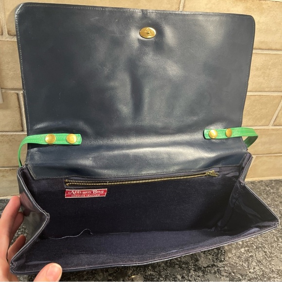Vintage Allison Bag Genuine Leather Shoulder Strap Bag  Navy And Green - Picture 8 of 9